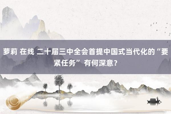 萝莉 在线 二十届三中全会首提中国式当代化的“要紧任务” 有何深意？