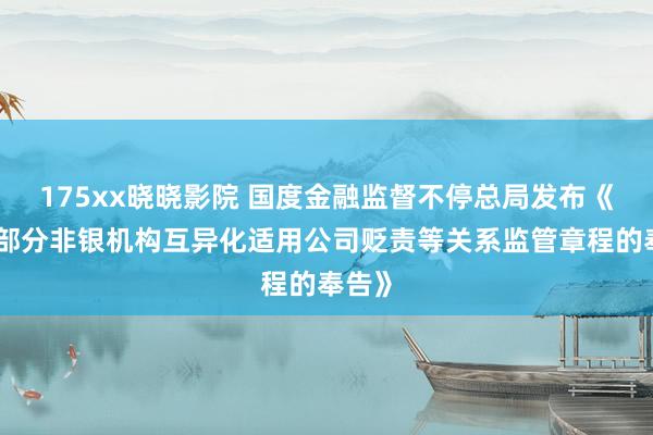 175xx晓晓影院 国度金融监督不停总局发布《对于部分非银机构互异化适用公司贬责等关系监管章程的奉告》