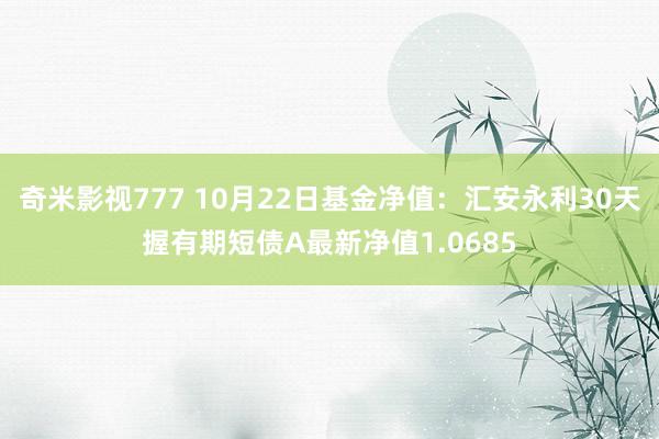 奇米影视777 10月22日基金净值：汇安永利30天握有期短债A最新净值1.0685