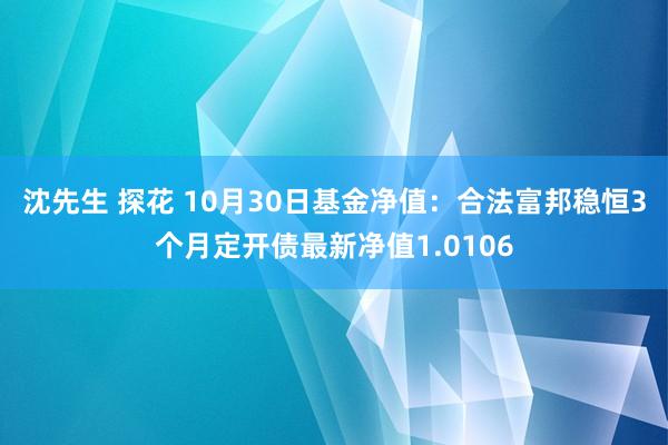 沈先生 探花 10月30日基金净值：合法富邦稳恒3个月定开债最新净值1.0106