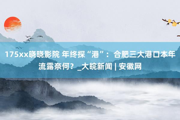 175xx晓晓影院 年终探“港”：合肥三大港口本年流露奈何？_大皖新闻 | 安徽网