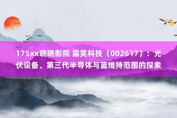 175xx晓晓影院 露笑科技（002617）：光伏设备、第三代半导体与蓝维持范围的探索