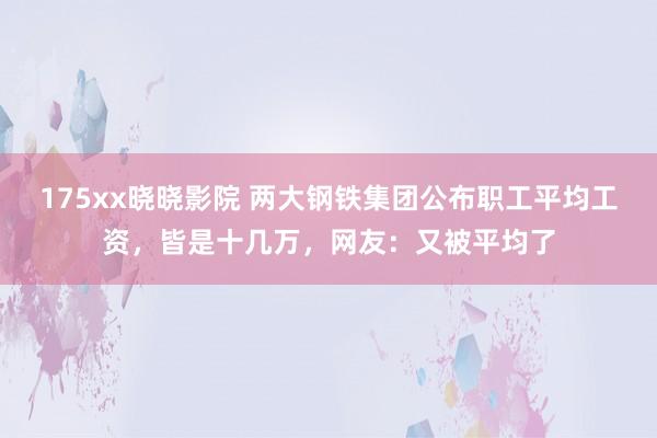 175xx晓晓影院 两大钢铁集团公布职工平均工资，皆是十几万，网友：又被平均了