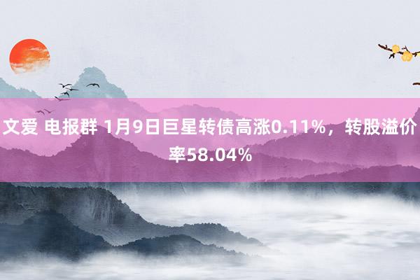 文爱 电报群 1月9日巨星转债高涨0.11%，转股溢价率58.04%