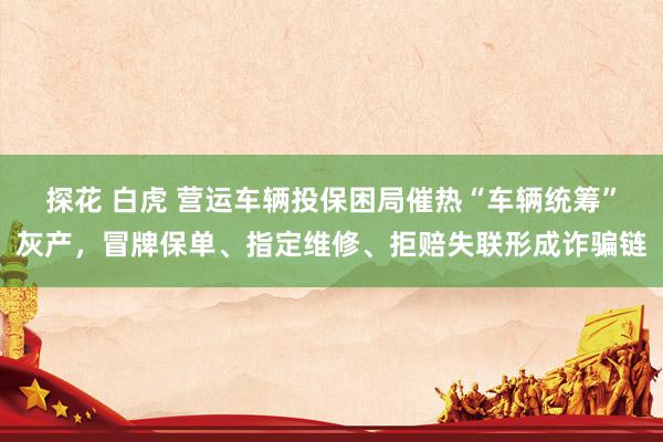 探花 白虎 营运车辆投保困局催热“车辆统筹”灰产，冒牌保单、指定维修、拒赔失联形成诈骗链